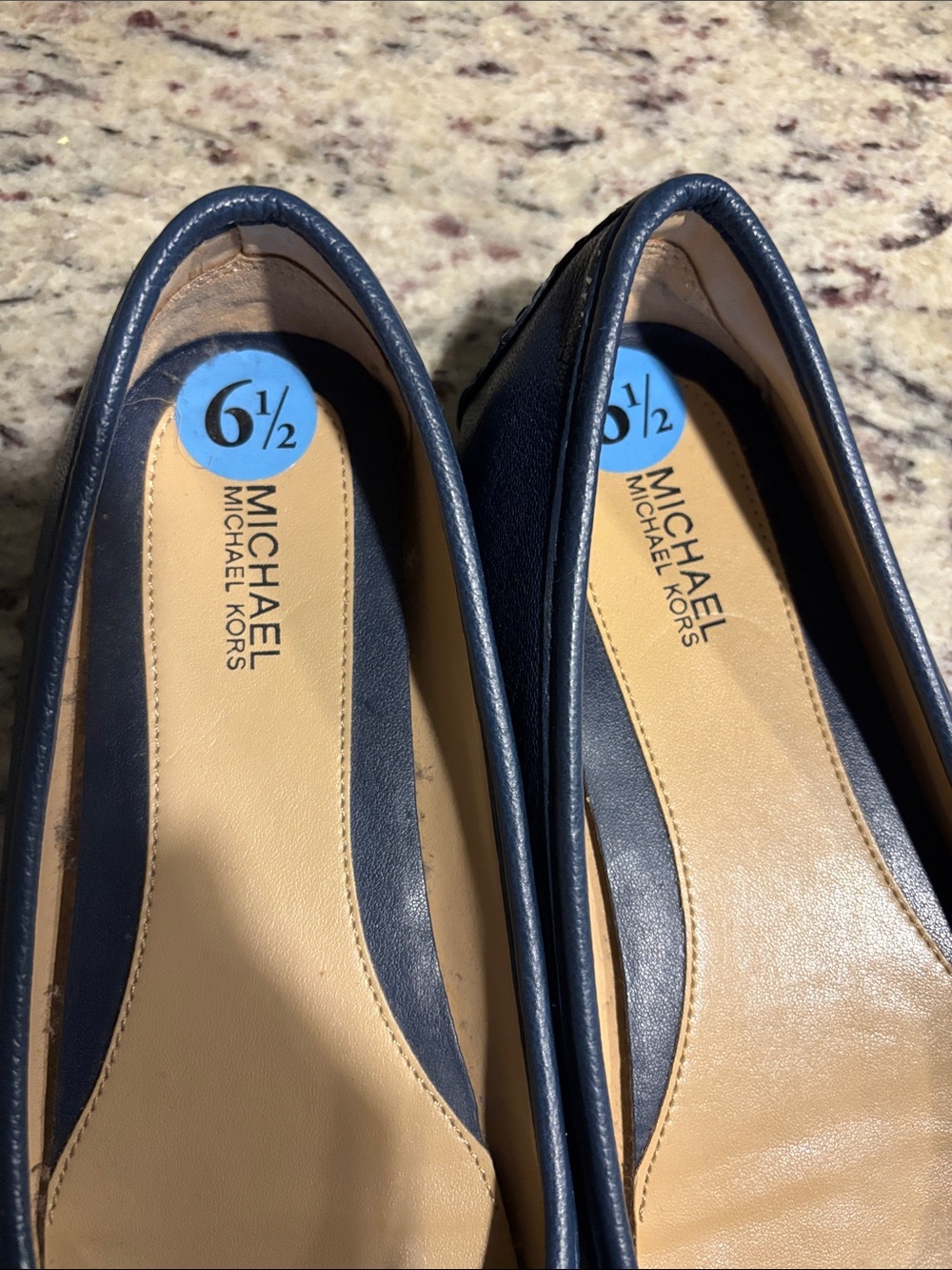Michael Kors Navy Leather Logo Buckle Flats - Picture 9 of 15